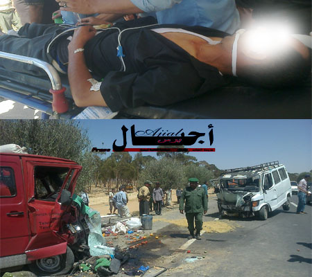 جرسيف : مصرع ثلاتة أشخاص وإصابة 25 أخرين في حادث سير وصف بالمروع .